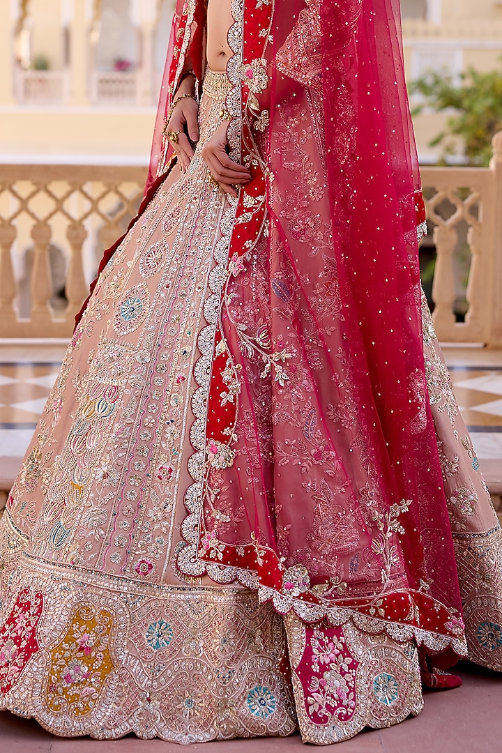 Caramel Taupe Mulberry Silk Zardosi Hand Embroidered Bridal Lehenga Set by OSAA By Adarsh at Pernia's Pop Up Shop