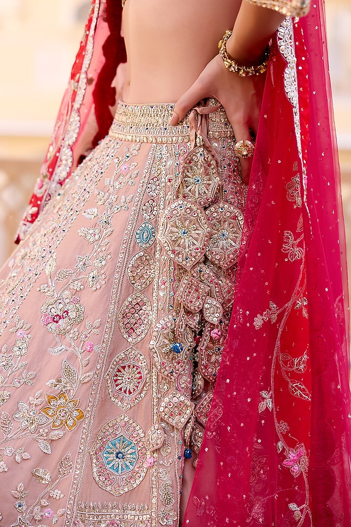 Caramel Taupe Mulberry Silk Zardosi Hand Embroidered Bridal Lehenga Set by OSAA By Adarsh at Pernia's Pop Up Shop