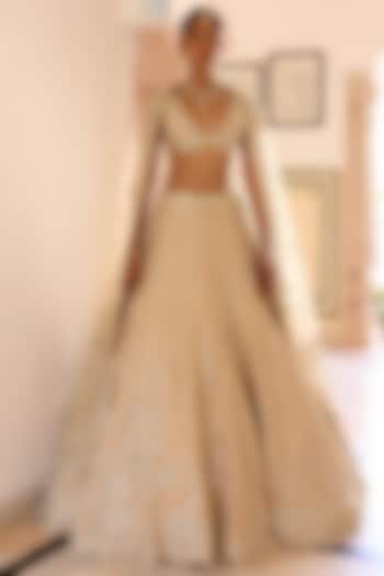 Frost Champagne Tissue Silk Zardosi Hand Embroidered Bridal Lehenga Set by OSAA By Adarsh at Pernia's Pop Up Shop