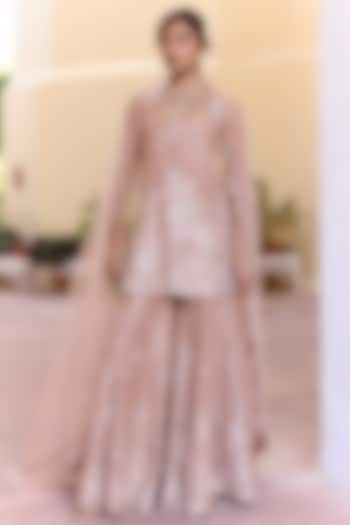 Caramel Taupe Tissue Silk Embroidered Bridal Sharara Set by OSAA By Adarsh at Pernia's Pop Up Shop