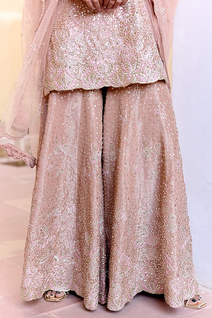 Caramel Taupe Tissue Silk Embroidered Bridal Sharara Set by OSAA By Adarsh at Pernia's Pop Up Shop
