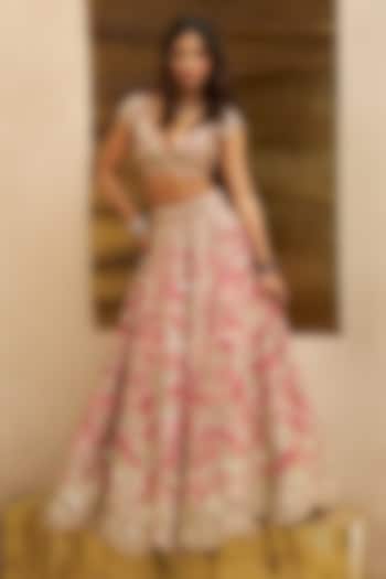Deep Berry Raw Silk Zardosi Embroidered Bridal Lehenga Set by Osaa By Adarsh at Pernia's Pop Up Shop