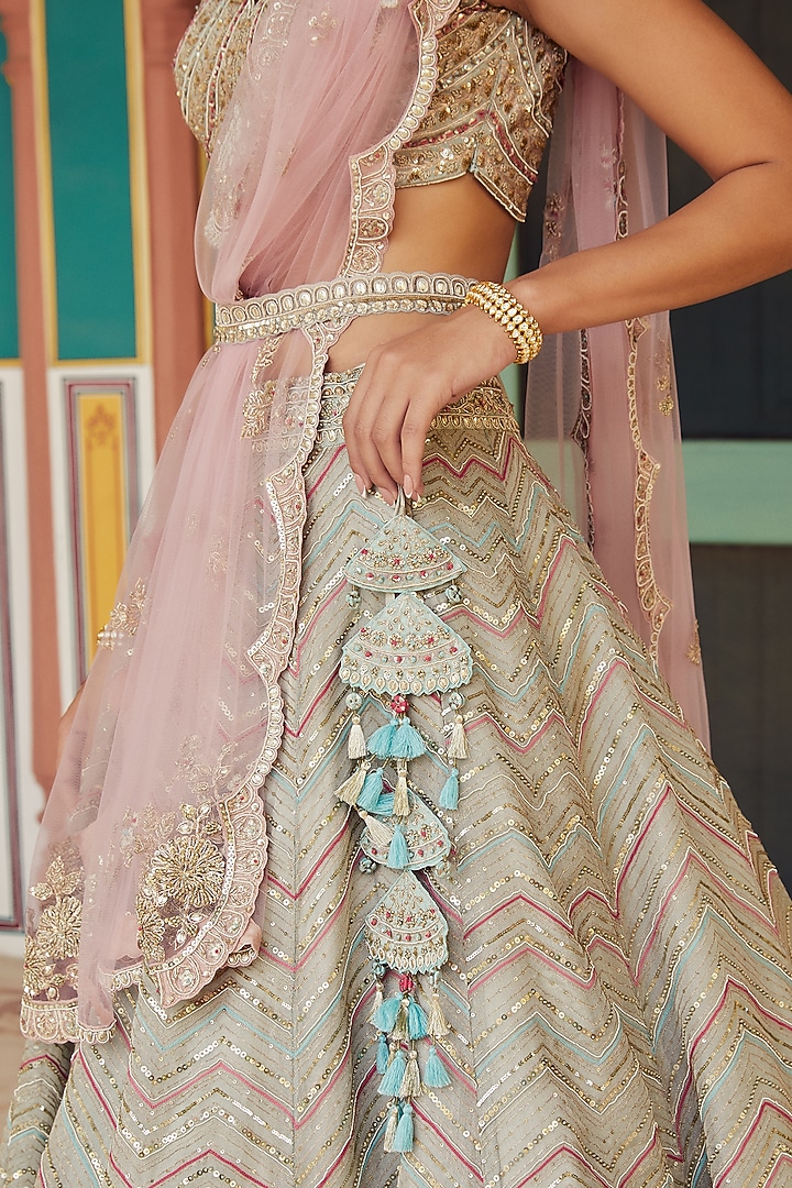 Grey Hand Embroidered Bridal Lehenga Set by OSAA By Adarsh at Pernia's Pop Up Shop