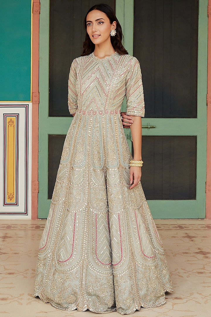 Grey Hand Embroidered Gown by OSAA By Adarsh