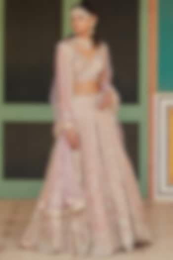Sepia Rose Organza Hand Embroidered Bridal Lehenga Set by OSAA By Adarsh at Pernia's Pop Up Shop