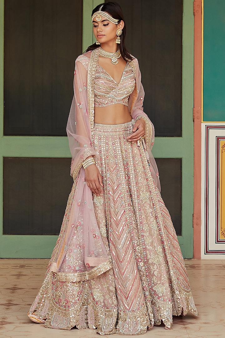 Sepia Rose Organza Hand Embroidered Bridal Lehenga Set by OSAA By Adarsh at Pernia's Pop Up Shop