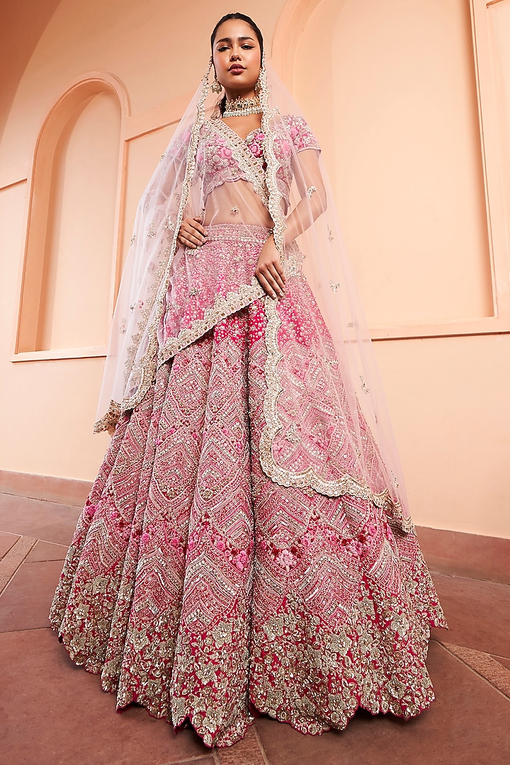 Scarlet Mulberry Silk Embroidered Lehenga Set by Osaa By Adarsh