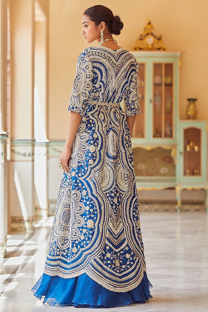 Jade Blue Organza Jacket Set by Osaa By Adarsh at Pernia's Pop Up Shop