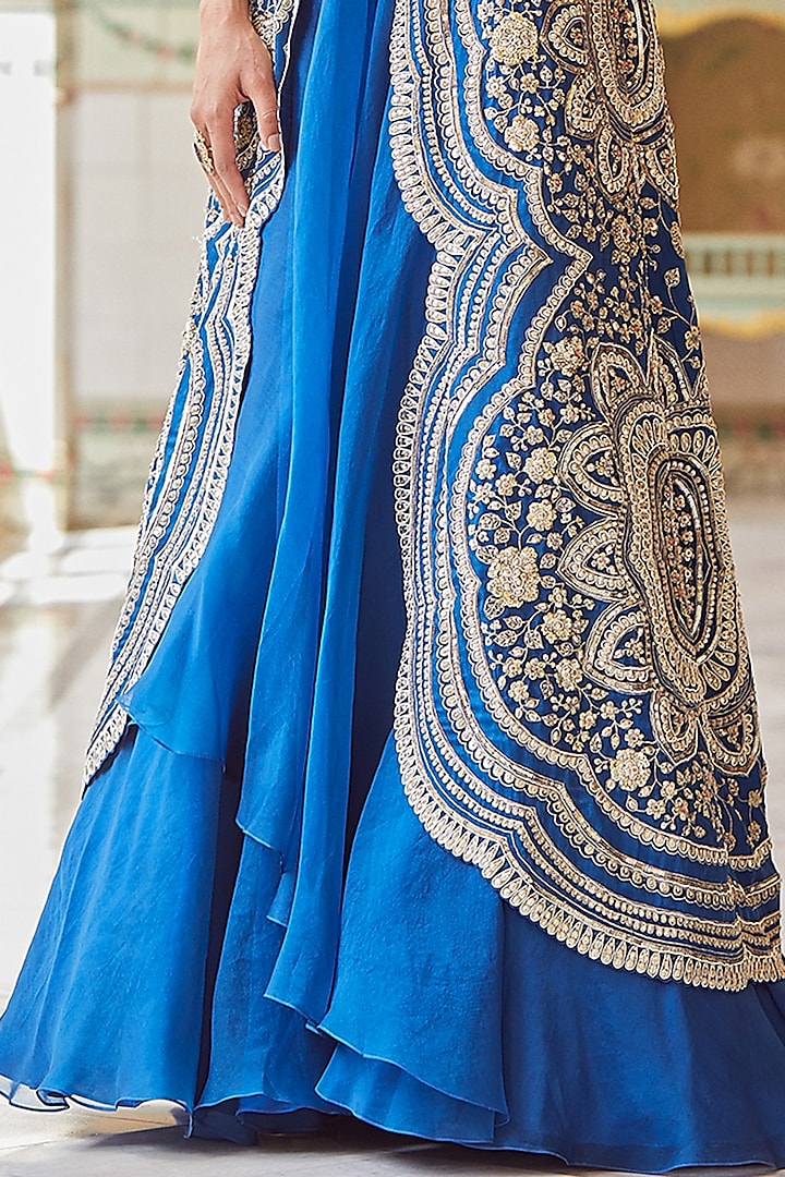 Jade Blue Organza Jacket Set by Osaa By Adarsh at Pernia's Pop Up Shop