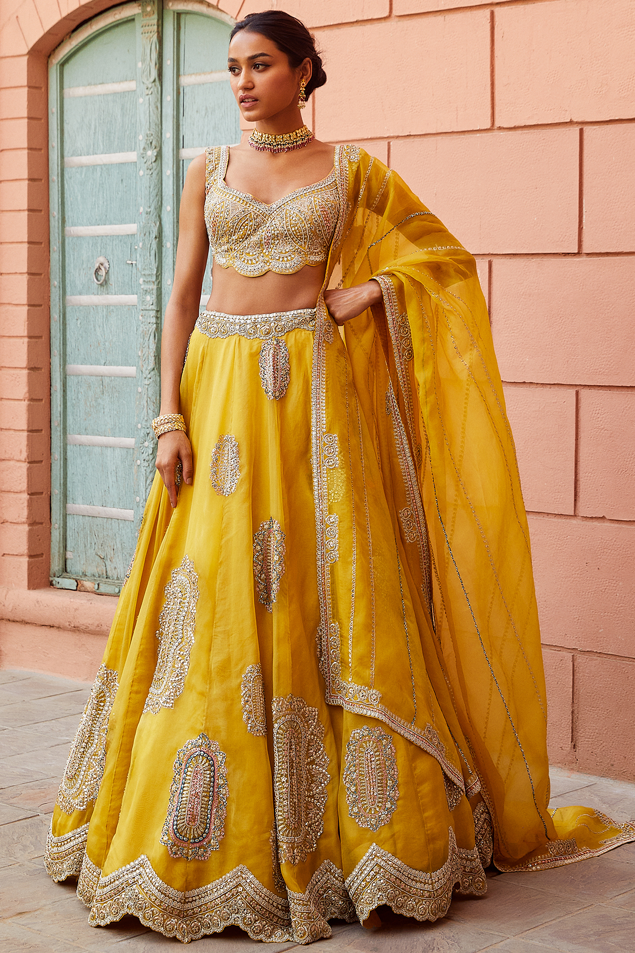 Honey Gold Embroidered Bridal Lehenga Set by Osaa By Adarsh at Pernia's Pop Up Shop