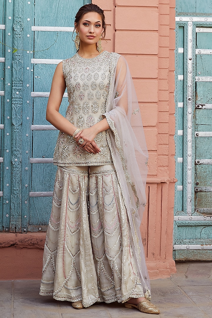 Pearl Embroidered Sharara Set by Osaa By Adarsh