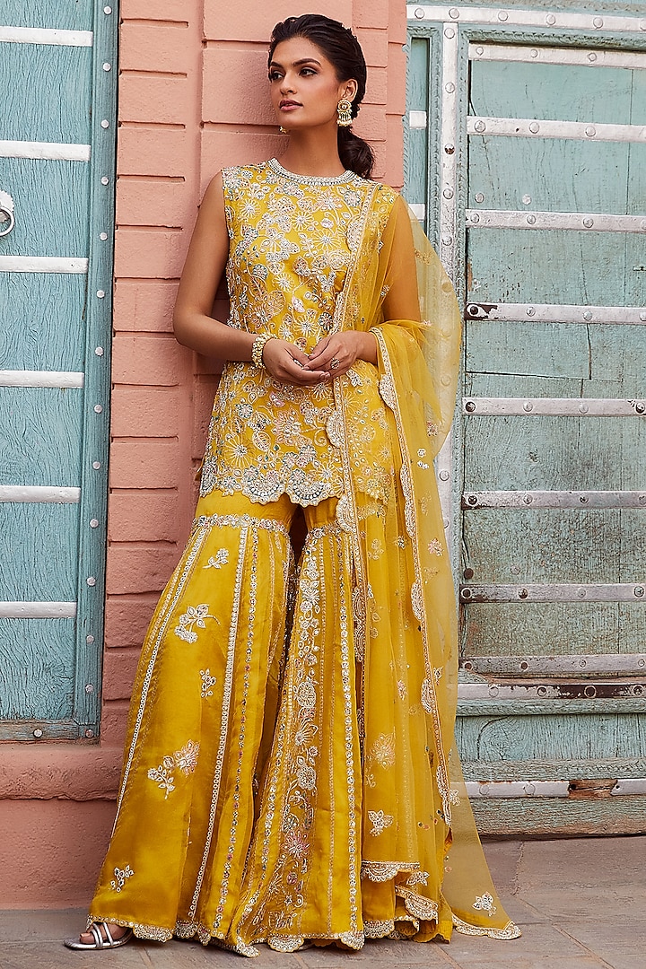 Honey Gold Embroidered Sharara Set by Osaa By Adarsh