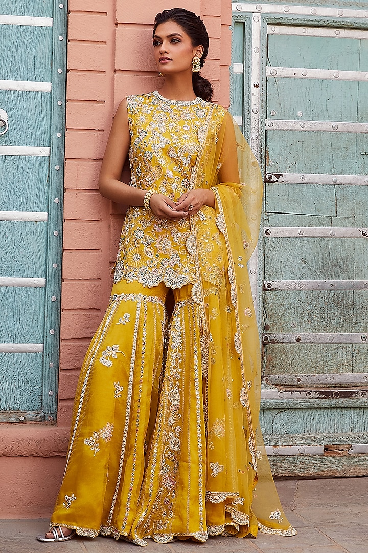 Honey Gold Embroidered Sharara Set by Osaa By Adarsh at Pernia's Pop Up Shop