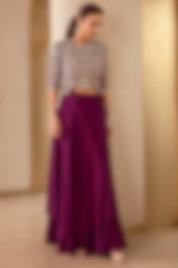 Aubergine Mulberry Silk Skirt Set by OSAA By Adarsh