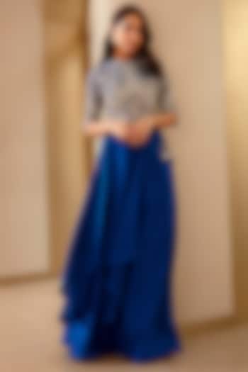 Jade Blue Mulberry Silk Skirt Set by OSAA By Adarsh