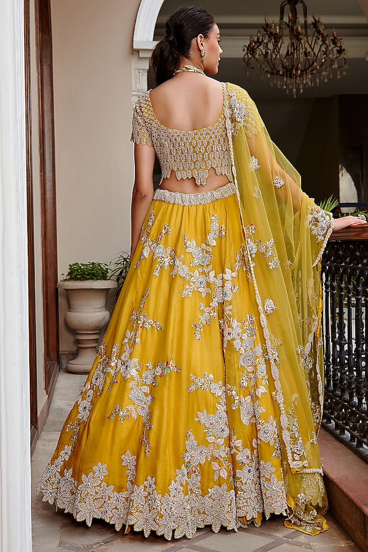 Honey Gold Organza Embroidered Bridal Lehenga Set by OSAA By Adarsh at Pernia's Pop Up Shop