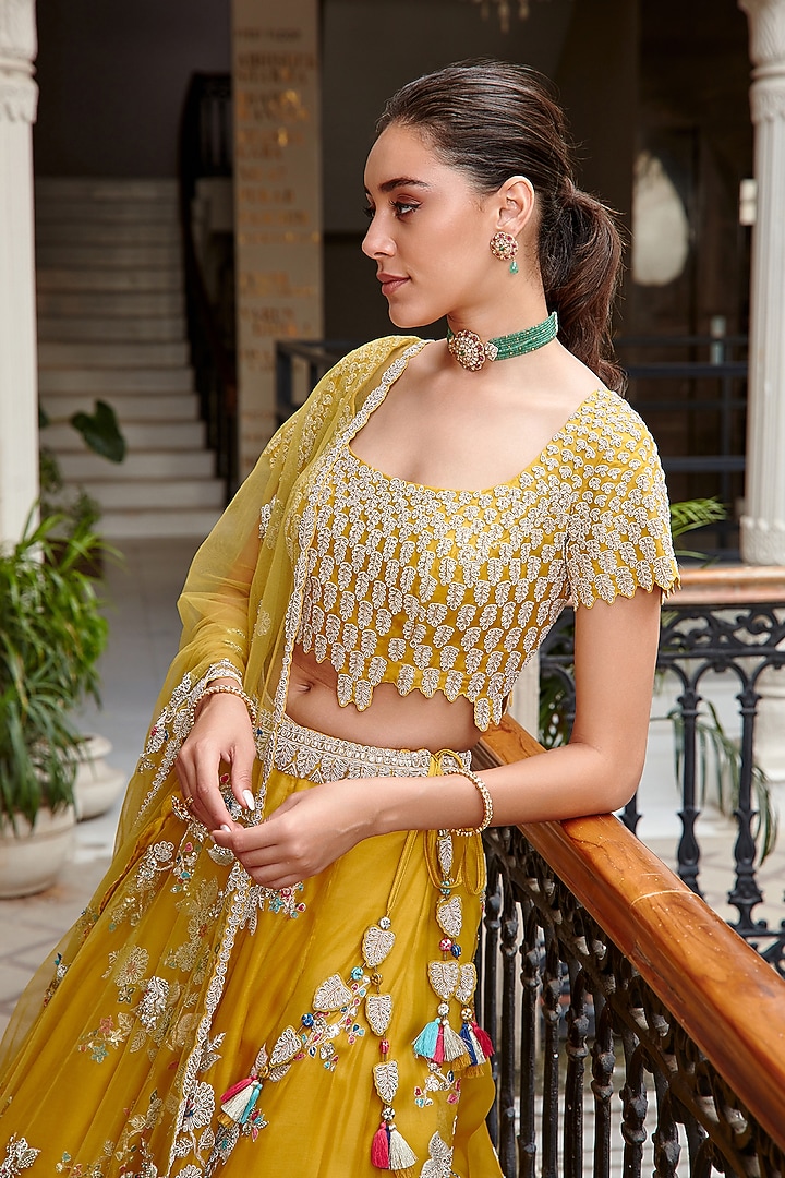 Honey Gold Organza Embroidered Bridal Lehenga Set by OSAA By Adarsh at Pernia's Pop Up Shop