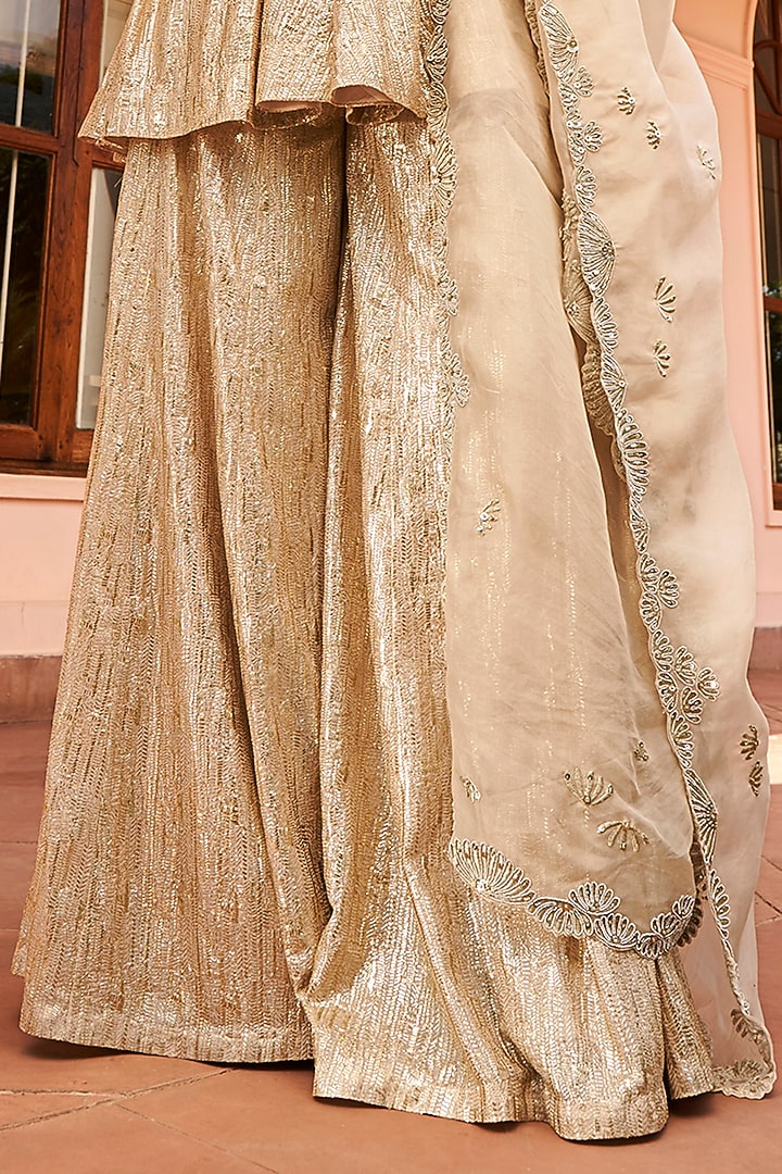 Champagne Gold Georgette Badla Embroidered Wedding Sharara Set by OSAA By Adarsh at Pernia's Pop Up Shop