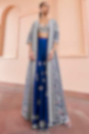 Jade Blue Organza Embroidered Jacket Set by Osaa By Adarsh