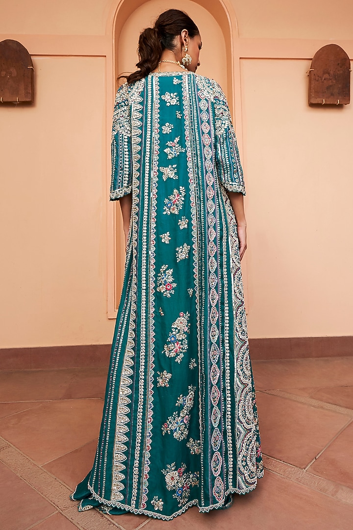 Pine Green Organza Embroidered Jumpsuit With Jacket by Osaa By Adarsh at Pernia's Pop Up Shop