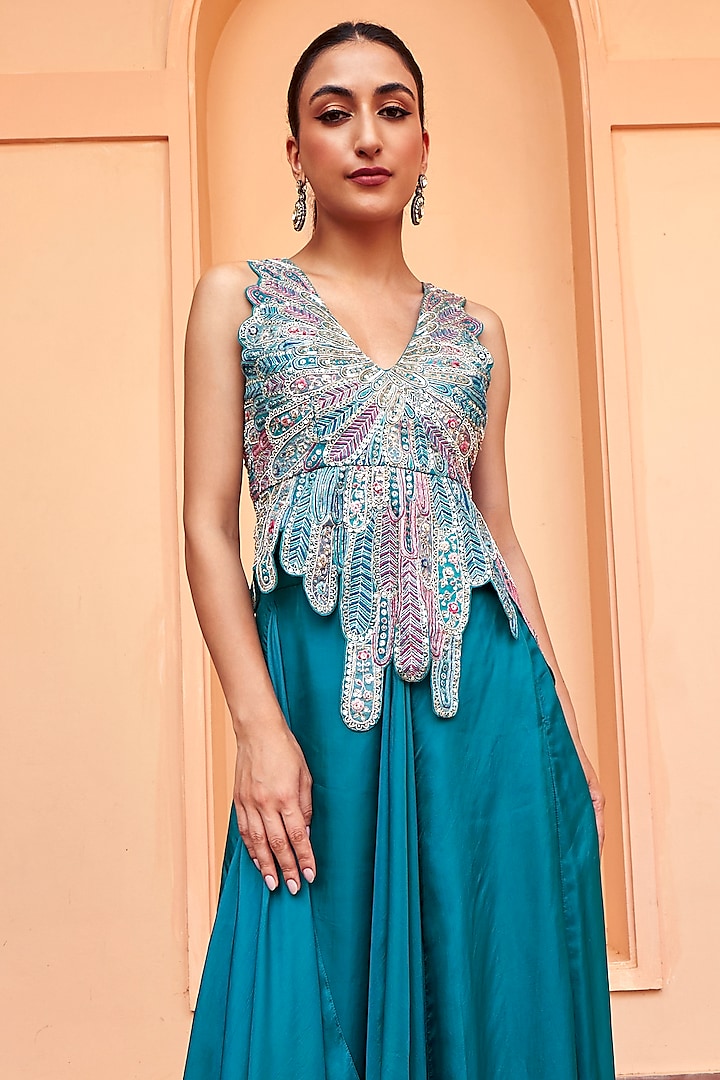 Pine Green Mulberry Silk Skirt Set by Osaa By Adarsh at Pernia's Pop Up Shop