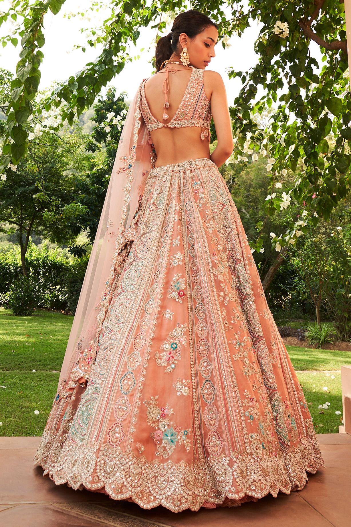 Coral Organza Embroidered Bridal Lehenga Set by OSAA By Adarsh at ...