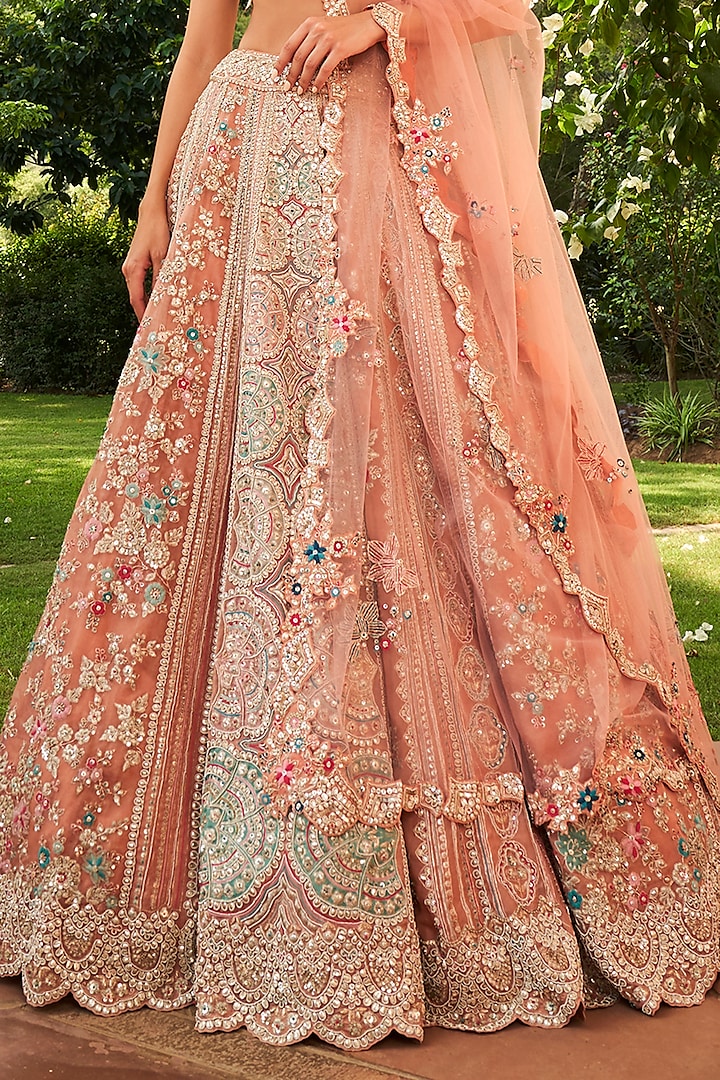 Coral Organza Embroidered Bridal Lehenga Set by OSAA By Adarsh at ...