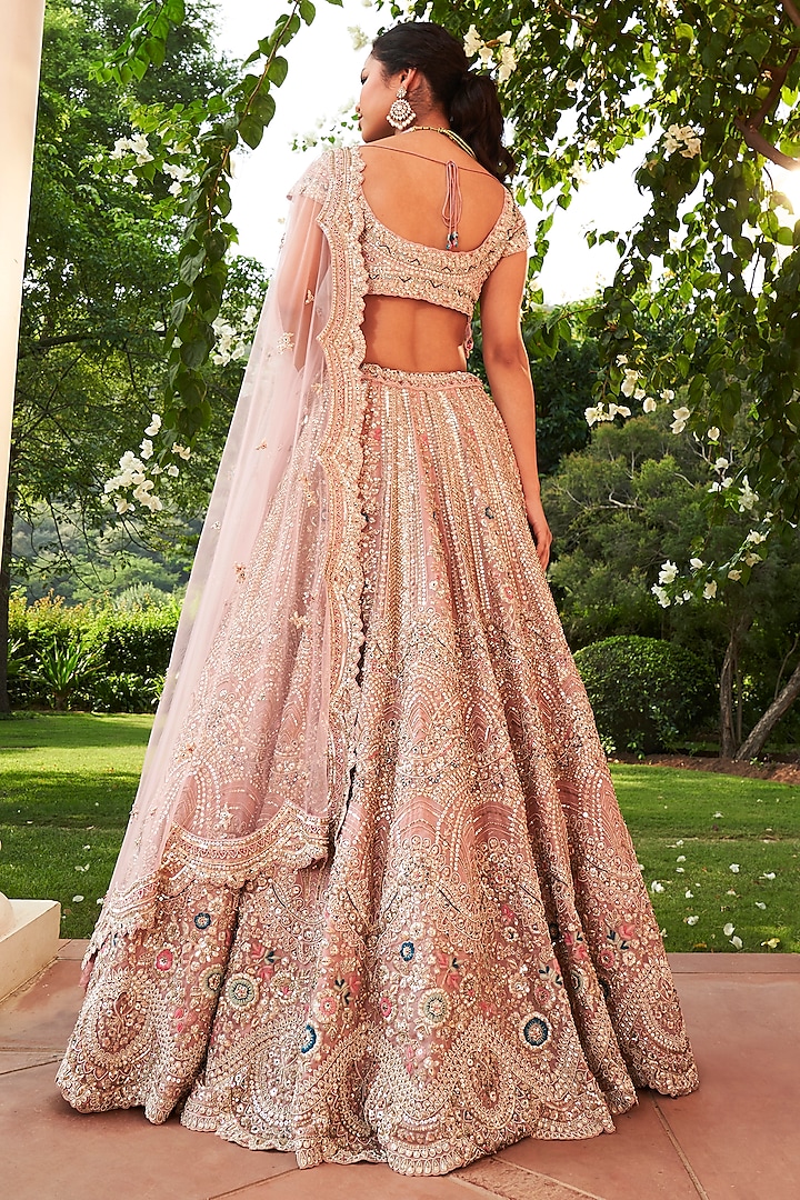 Soft Berry Pink Organza Embroidered Bridal Lehenga Set by OSAA By ...