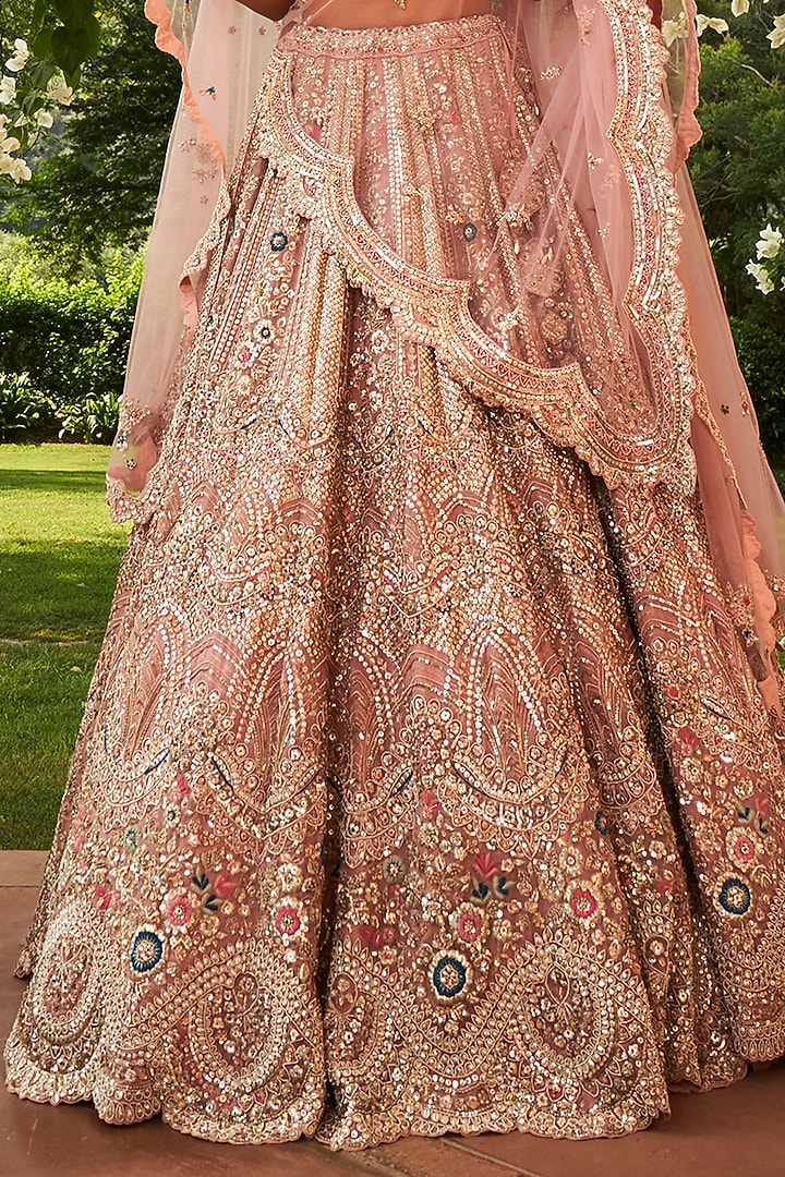Soft Berry Pink Organza Embroidered Bridal Lehenga Set by OSAA By Adarsh at Pernia's Pop Up Shop