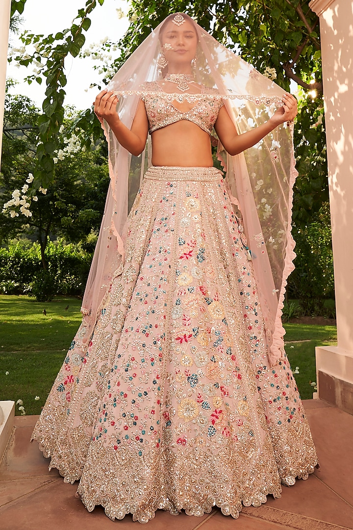 Dusty Lavender Tissue Silk Embroidered Bridal Lehenga Set by Osaa By Adarsh at Pernia's Pop Up Shop