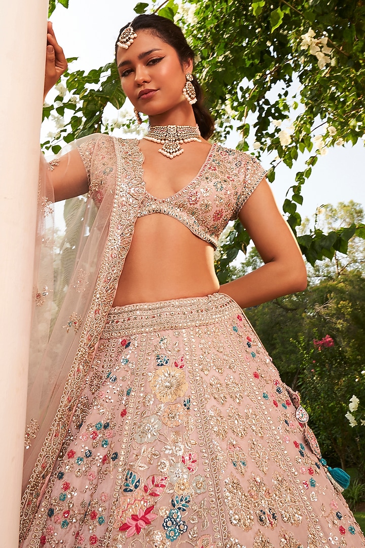 Dusty Lavender Tissue Silk Embroidered Bridal Lehenga Set by Osaa By Adarsh at Pernia's Pop Up Shop