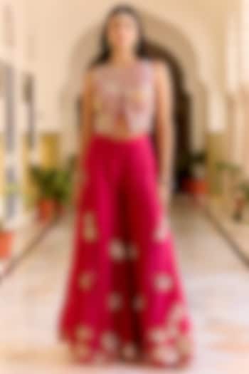 Cut Ruby Colored Organza Gharara Set by Osaa By Adarsh at Pernia's Pop Up Shop