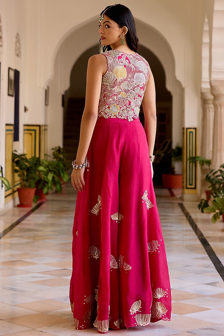 Cut Ruby Colored Organza Gharara Set by Osaa By Adarsh at Pernia's Pop Up Shop