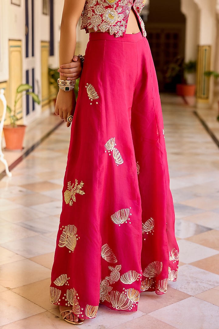 Cut Ruby Colored Organza Gharara Set by Osaa By Adarsh at Pernia's Pop Up Shop