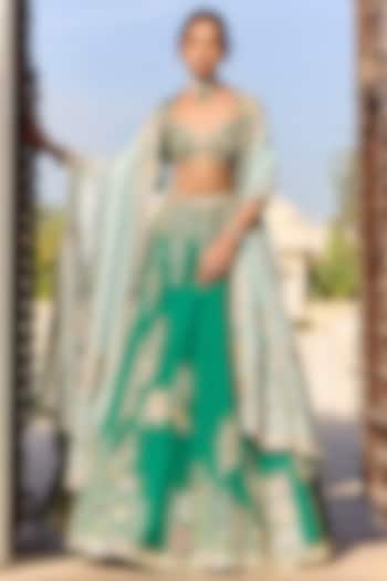 Jewel Green Organza Thread Embroidered Bridal Lehenga Set by Osaa By Adarsh at Pernia's Pop Up Shop