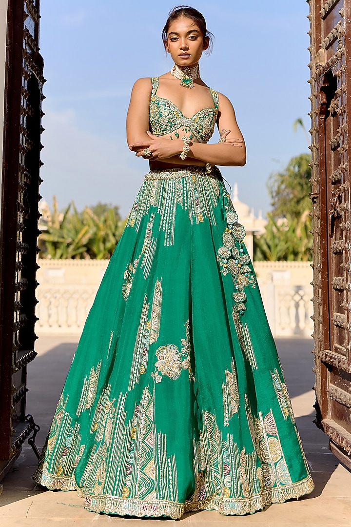 Jewel Green Organza Thread Embroidered Bridal Lehenga Set by Osaa By Adarsh at Pernia's Pop Up Shop