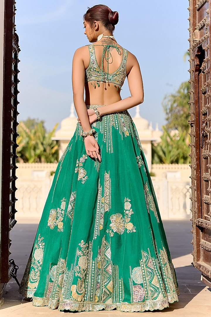 Jewel Green Organza Thread Embroidered Bridal Lehenga Set by Osaa By Adarsh at Pernia's Pop Up Shop