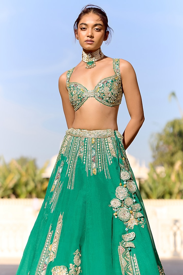 Jewel Green Organza Thread Embroidered Bridal Lehenga Set by Osaa By Adarsh at Pernia's Pop Up Shop