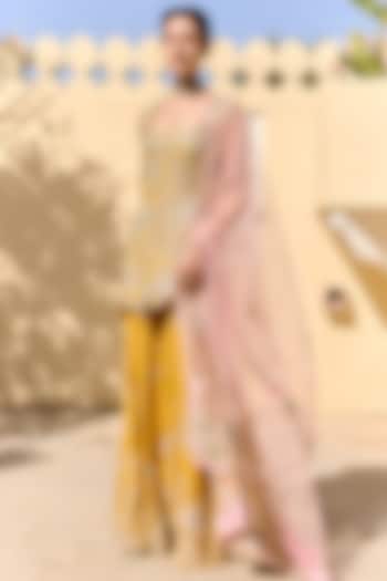 Canary Yellow Organza Aari Embroidered Bridal Sharara Set by Osaa By Adarsh at Pernia's Pop Up Shop