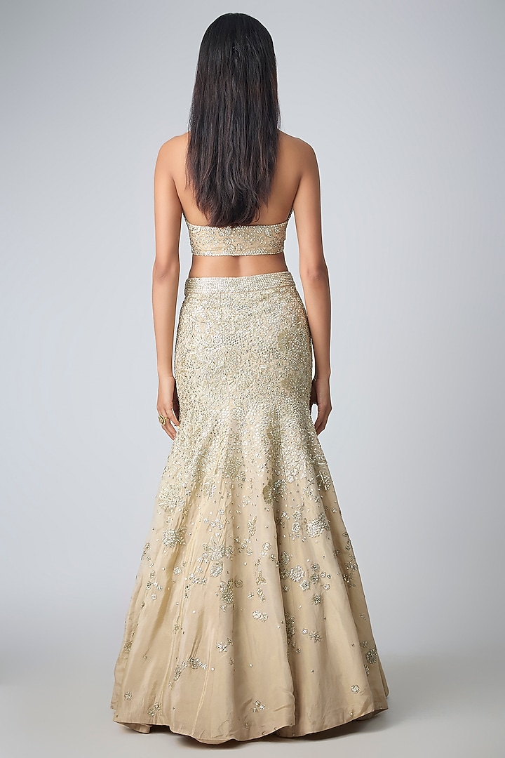 Frost Champagne Tissue Silk Zardosi Handcrafted Fish-Cut Bridal Lehenga Set by OSAA By Adarsh at Pernia's Pop Up Shop