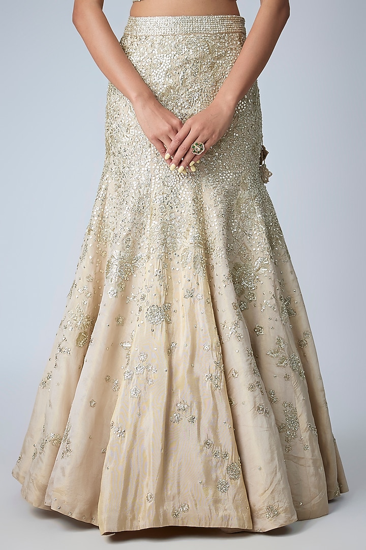Frost Champagne Tissue Silk Zardosi Handcrafted Fish-Cut Bridal Lehenga Set by OSAA By Adarsh at Pernia's Pop Up Shop
