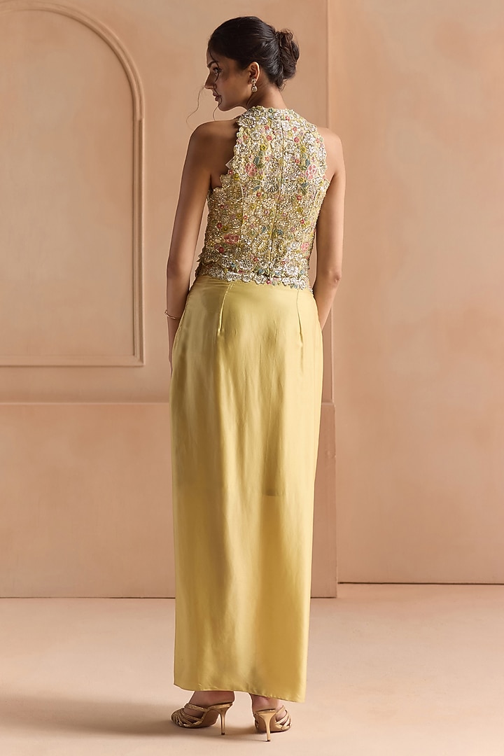 Butter Yellow Tissue Silk Aari Embroidered Skirt Set by Osaa By Adarsh at Pernia's Pop Up Shop