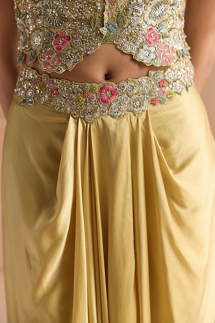 Butter Yellow Tissue Silk Aari Embroidered Skirt Set by Osaa By Adarsh at Pernia's Pop Up Shop