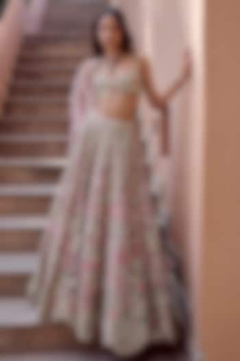 Oyster Pink Organza Aari Embroidered Bridal Bridal Lehenga Set by Osaa By Adarsh at Pernia's Pop Up Shop