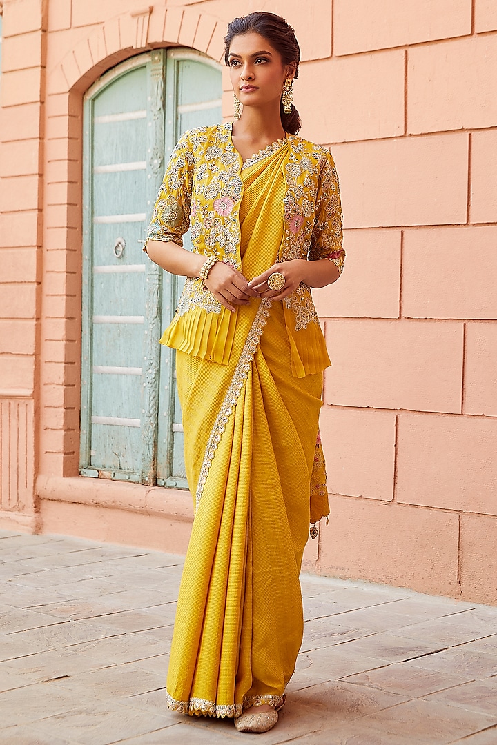 Honey Gold Embroidered Saree Set by OSAA By Adarsh