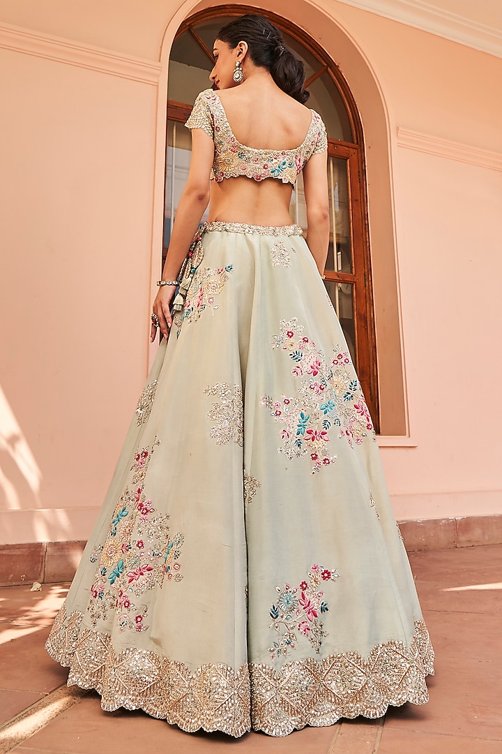 Dusty Olive Tissue Embroidered Bridal Lehenga Set by Osaa By Adarsh at ...