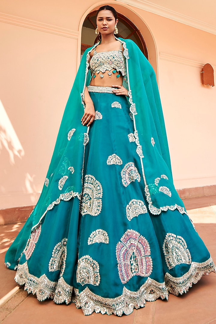 Pine Green Organza Zardosi Embroidered Bridal Lehenga Set by Osaa By Adarsh at Pernia's Pop Up Shop