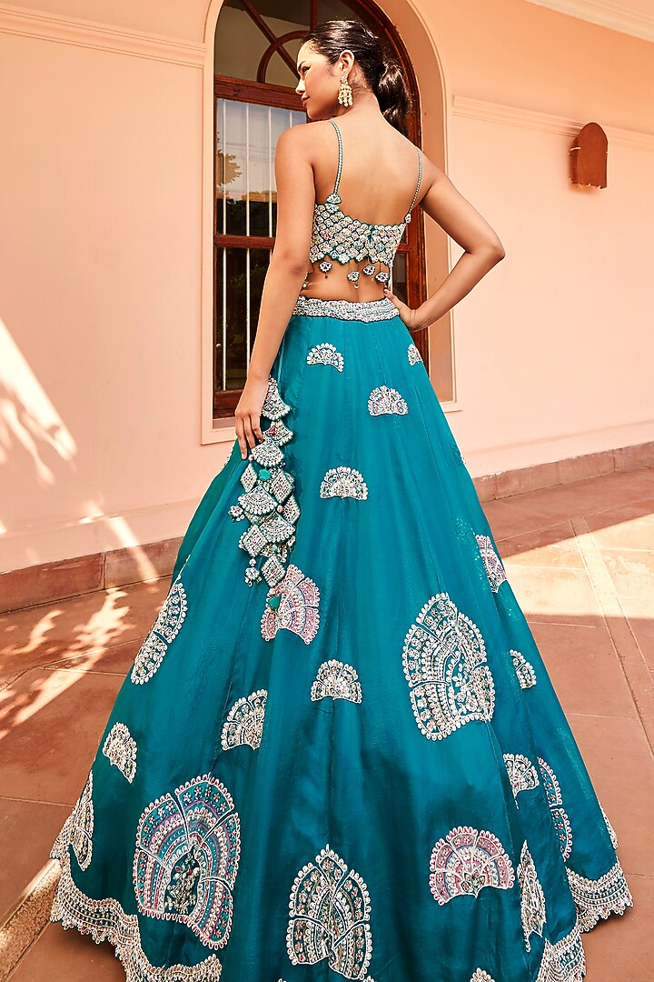 Pine Green Organza Zardosi Embroidered Bridal Lehenga Set by Osaa By Adarsh at Pernia's Pop Up Shop