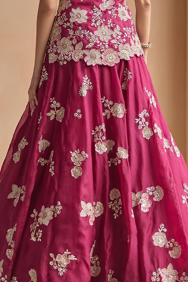 Sangria Plum Organza Zardosi Embroidered Jacket Bridal Lehenga Set by OSAA By Adarsh at Pernia's Pop Up Shop