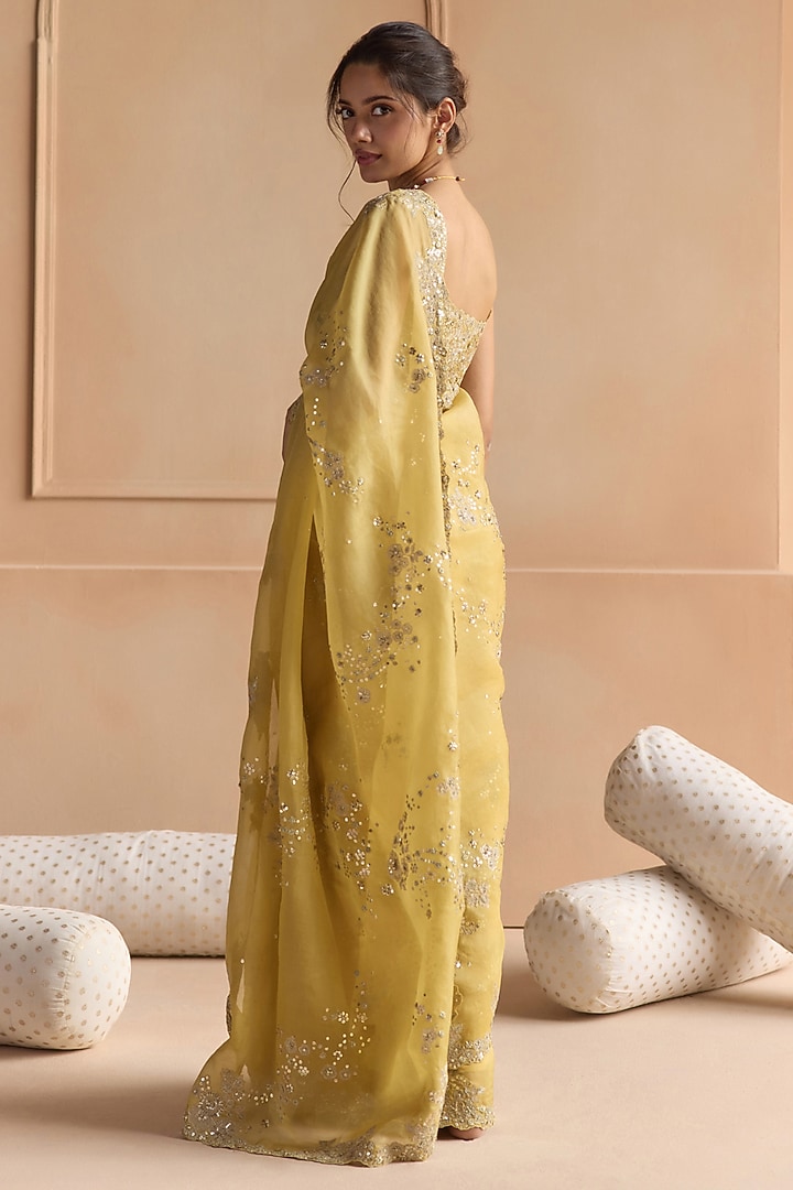 Butter Yellow Organza Zardosi Embroidered Wedding Saree Set by OSAA By Adarsh at Pernia's Pop Up Shop